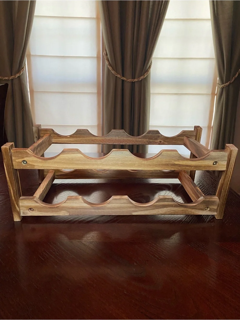 Eight bottle two tier wine rack table top design light brown wood